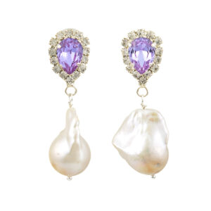 Purple crystal pearl earrings