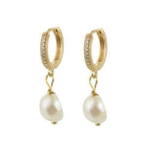Mini gold pearls hoops earrings