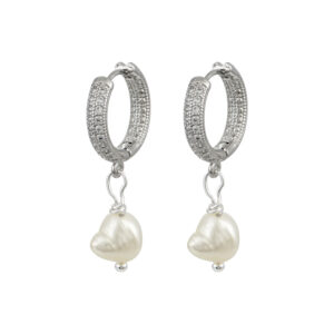 Mini silver pearl hoops