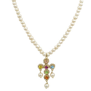 Rainbow Crystal pearl cross pendant