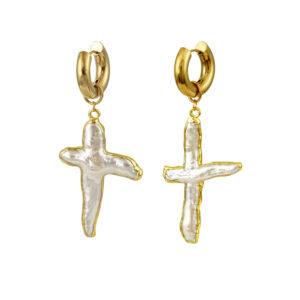 Donut freshwaterpearl cross earrings
