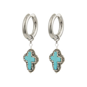Turquoise gemstone cross hoops earrings