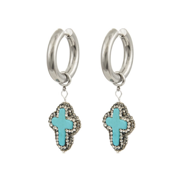 Turquoise gemstone cross hoops earrings