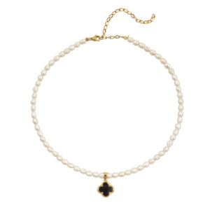 Noir Cross pearl necklace