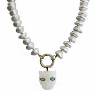 Quartz panther pearl necklace