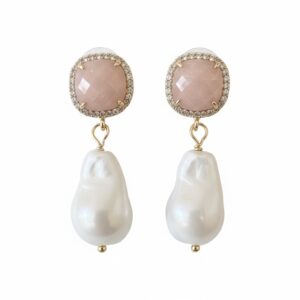 Pink quartz pearl earrings