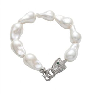 Silver panther pearl bracelet