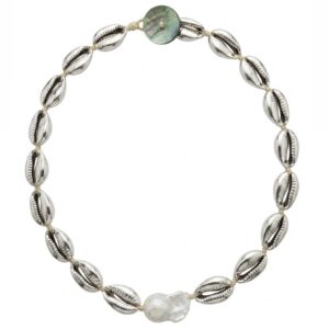 Silver shell baroque pearl necklace
