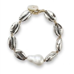Silver shell pearl bracelet