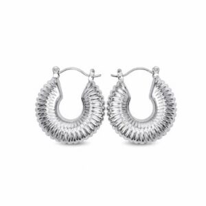 Silver ribbed hoop earrings