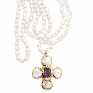 Cannes Amethyst Pearl Cross necklace